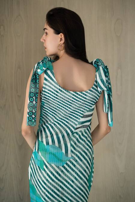 Buy_Nassh_Multi Color Kota Doria Bows Round Neck Archade Knit Dress _Online_at_Aza_Fashions