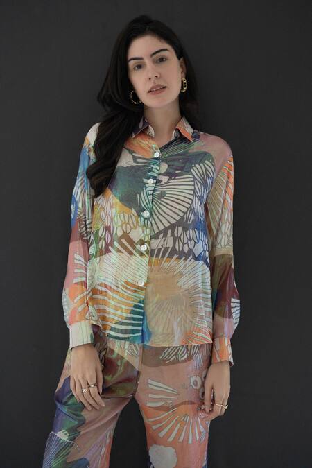Nassh_Multi Color Lurex Collared Marina Print Shirt And Pant Set_Online_at_Aza_Fashions