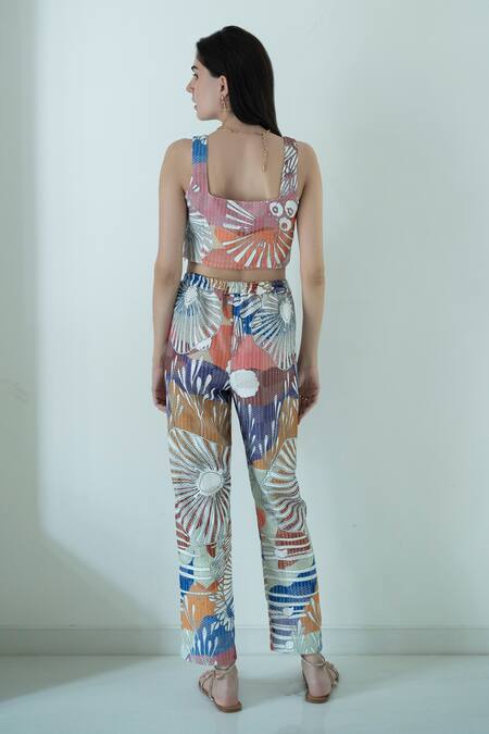 Shop Nassh Multi Color Kota Doria Embroidery Square Neck Marina Knit Top And Pant Set at Aza Fashions Shop_Nassh_Multi Color Kota Doria Embroidery Square Neck Marina Knit Top And Pant Set_at_Aza_Fashions