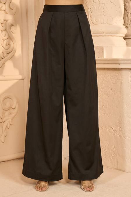 Shop_Aariyana Couture_Black Crepe, Satin, Organza, Lycra Embroidery Floral Hand Jacket And Pant Set_Online_at_Aza_Fashions