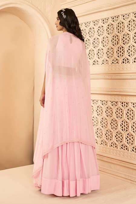 Ariyana By Aza Organza Pleated Skirt Set With Cape 