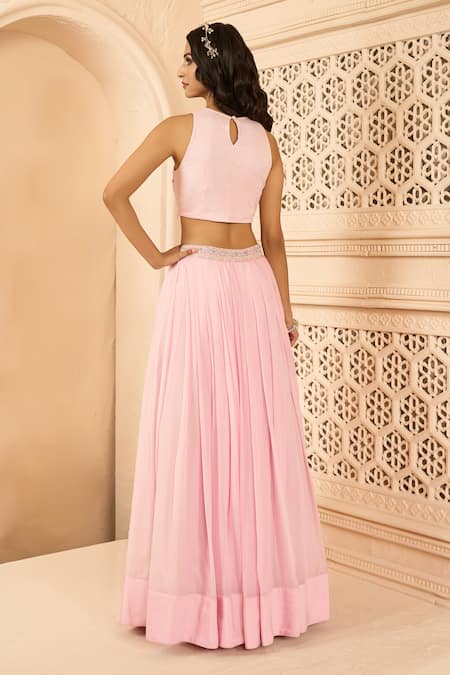 Buy Aariyana Couture Pink Net, Organza Embroidery Round Neck Pleated Skirt Set With Cape Online at Aza Fashions Buy_Aariyana Couture_Pink Net, Organza Embroidery Round Neck Pleated Skirt Set With Cape_Online_at_Aza_Fashions