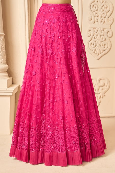 Aariyana Couture Pink Net Tassels, Embroidery Scoop Neck Floral Bridal Lehenga Set Online at Aza Fashions Aariyana Couture_Pink Net Tassels, Embroidery Scoop Neck Floral Bridal Lehenga Set_Online_at_Aza_Fashions