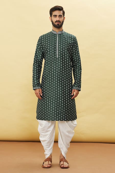 Samyukta Singhania_Green Silk Embroidery Floral Pattern Kurta And Dhoti Pant Set_Online_at_Aza_Fashions