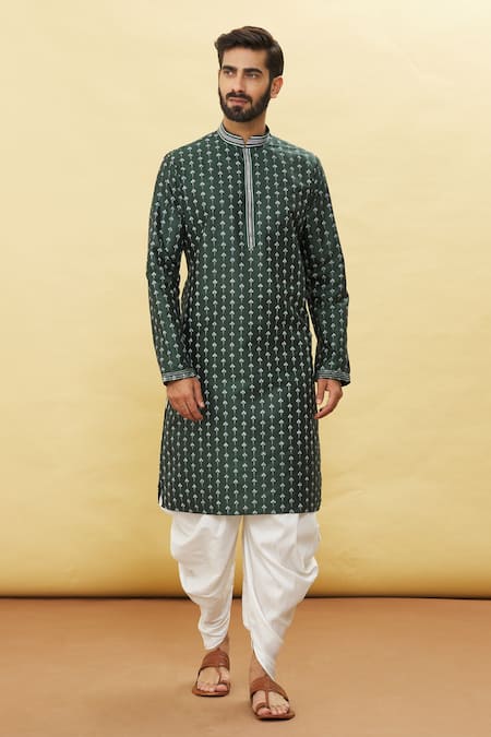 Buy_Samyukta Singhania_Green Silk Embroidery Floral Pattern Kurta And Dhoti Pant Set_Online_at_Aza_Fashions