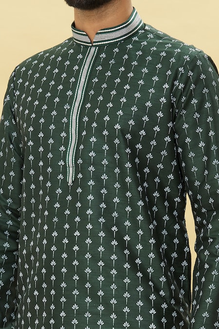 Shop_Samyukta Singhania_Green Silk Embroidery Floral Pattern Kurta And Dhoti Pant Set_Online_at_Aza_Fashions