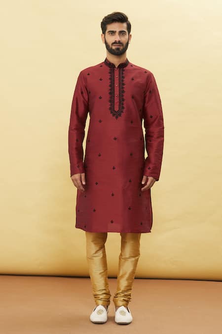 Arihant Rai Sinha Maroon Silk Embroidery Flora Kurta And Churidar Set Online at Aza Fashions Arihant Rai Sinha_Maroon Silk Embroidery Flora Kurta And Churidar Set _Online_at_Aza_Fashions