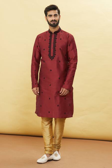 Buy Arihant Rai Sinha Maroon Silk Embroidery Flora Kurta And Churidar Set Online at Aza Fashions Buy_Arihant Rai Sinha_Maroon Silk Embroidery Flora Kurta And Churidar Set _Online_at_Aza_Fashions