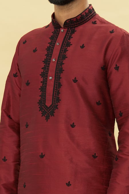 Arihant Rai Sinha Maroon Silk Embroidery Flora Kurta And Churidar Set at Aza Fashions Arihant Rai Sinha_Maroon Silk Embroidery Flora Kurta And Churidar Set _at_Aza_Fashions