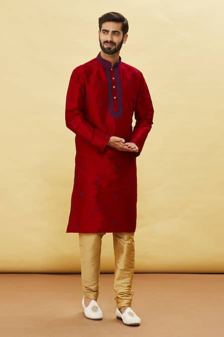 Buy_Arihant Rai Sinha_Maroon Silk Embroidery Floret Kurta And Churidar Set _Online_at_Aza_Fashions