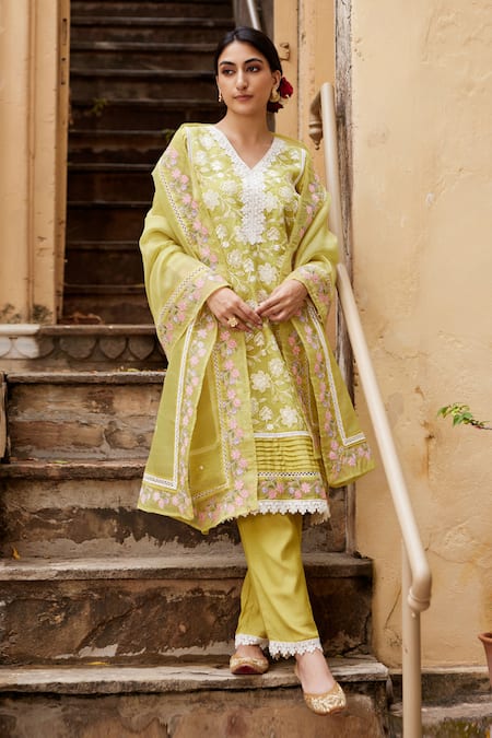 Seher Jaipur Mariya Embroidered Kurta Pant Set 