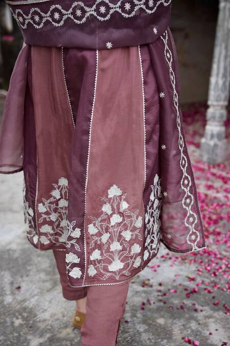 Shop Seher Jaipur Brown Muslin, Organza, Cotton, Silk Embroidery High Neck Zafreen Kurta Pant Set Online at Aza Fashions Shop_Seher Jaipur_Brown Muslin, Organza, Cotton, Silk Embroidery High Neck Zafreen Kurta Pant Set _Online_at_Aza_Fashions