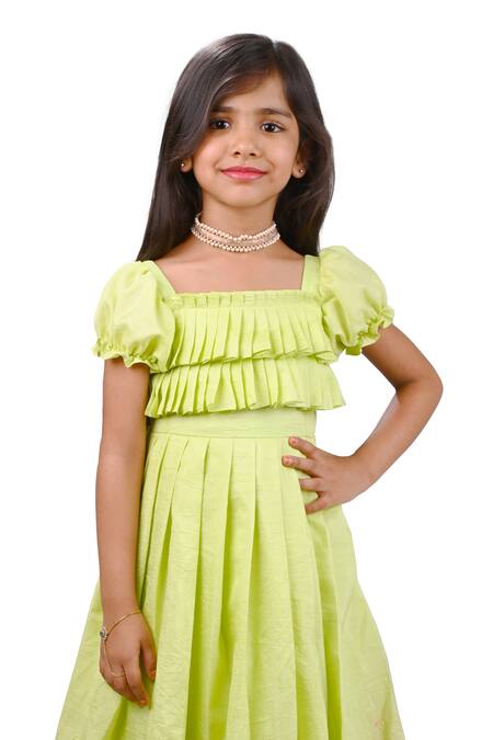 Lakshmi Reddy_Green Roman Silk Printed Parrot Long Frock_Online_at_Aza_Fashions