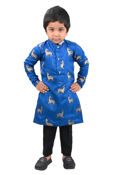 Lakshmi Reddy Blue Roman Silk Printed Parrot Deer Kurta And Pant Set