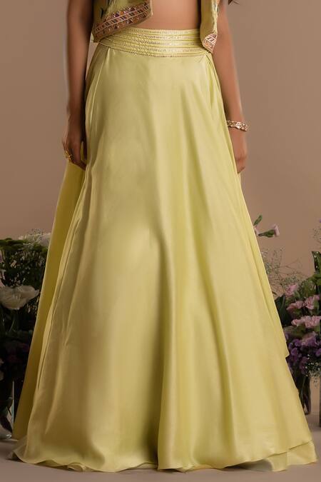 Shop_Mukta Sabharwal_Green Chanderi Silk, Organza Sequins, Bloom Embellished Jacket Lehenga Set _Online_at_Aza_Fashions