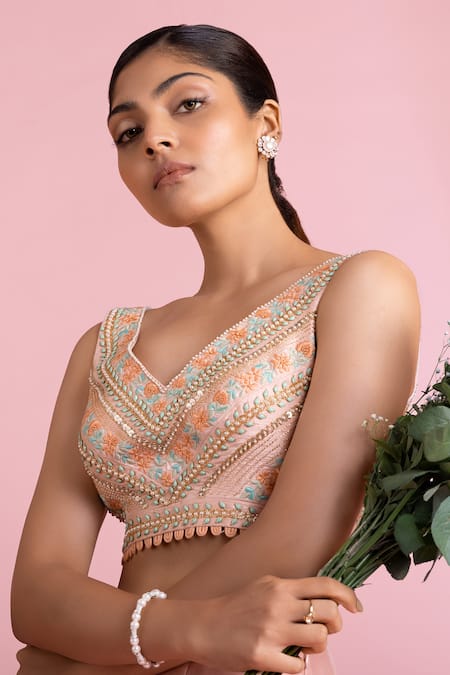 Mukta Sabharwal Pink , Chanderi Pearls, Embroidery Floral Garden Cape Sharara Set at Aza Fashions Mukta Sabharwal_Pink , Chanderi Pearls, Embroidery Floral Garden Cape Sharara Set _at_Aza_Fashions