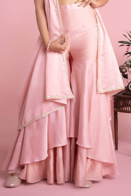Buy Mukta Sabharwal Pink , Chanderi Pearls, Embroidery Floral Garden Cape Sharara Set Buy_Mukta Sabharwal_Pink , Chanderi Pearls, Embroidery Floral Garden Cape Sharara Set