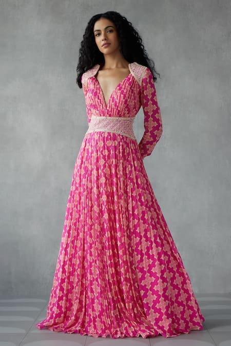 Mukta Sabharwal Geometric Blossom Print Maxi Gown 