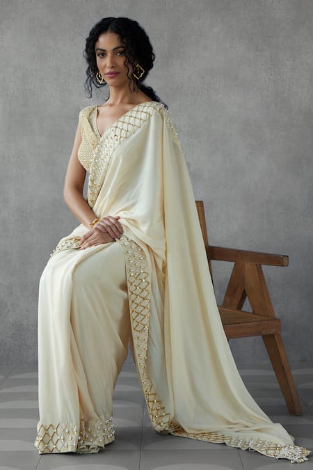 Mukta Sabharwal Sequin Pearl Border Embellished Saree With Blouse 