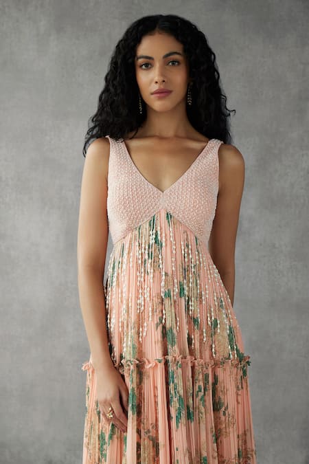 Mukta Sabharwal Botanic Bloom Print Embellished Maxi Gown 