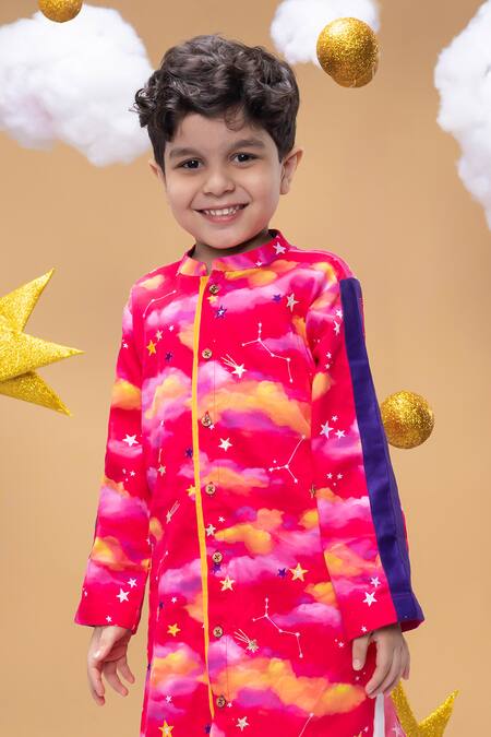 Buy Little Shiro Pink Satin, Embroidery Mysteries Of Dawn Clouds Print Kurta Set Online at Aza Fashions Buy_Little Shiro_Pink Satin, Embroidery Mysteries Of Dawn Clouds Print Kurta Set_Online_at_Aza_Fashions