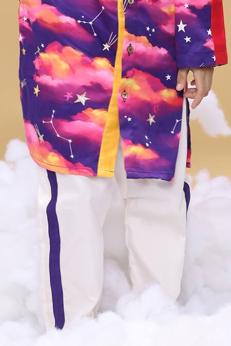 Buy_Little Shiro_Purple Satin, Embroidery Whisper Of The Dusk Printed Kurta Set_Online_at_Aza_Fashions