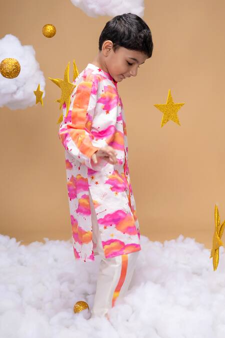 Buy_Little Shiro_Off White Satin, Embroidery Be Your Own Sunshine Stars Kurta Set
