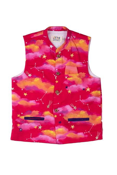 Buy_Little Shiro_Pink Satin, Embroidery Clouds And Stars Printed Kurta Set