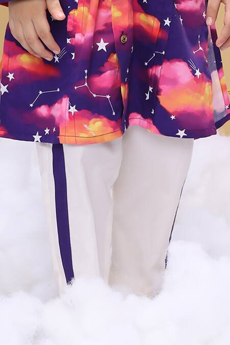 Buy_Little Shiro_Purple Satin, Embroidery Cloud And Stars Bundi Kurta Set_Online_at_Aza_Fashions