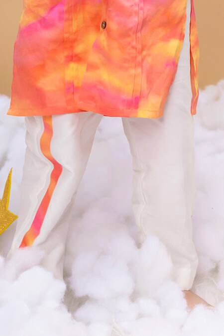 Buy Little Shiro Off White Satin, Embroidery Sunset Sky Print Bundi Kurta Set Online at Aza Fashions Buy_Little Shiro_Off White Satin, Embroidery Sunset Sky Print Bundi Kurta Set_Online_at_Aza_Fashions