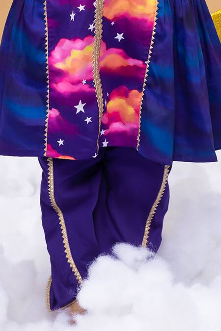 Buy_Little Shiro_Purple Cotton Satin Secrets Of Dusk Cloudy Stars Print Kurta With Dhoti Pant_Online_at_Aza_Fashions
