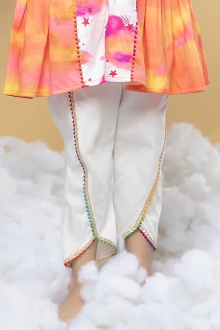 Buy_Little Shiro_Off White Cotton Satin Lace Cloud Print Kurta Set With Dhoti Pant_Online_at_Aza_Fashions