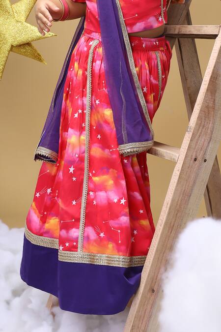 Buy_Little Shiro_Pink Cotton Satin, Tulle Promise Of A New Dawn Clouds Print Lehenga Blouse Set_Online_at_Aza_Fashions