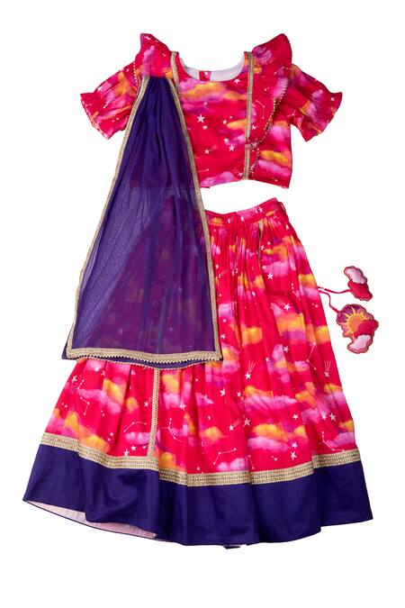 Buy_Little Shiro_Pink Cotton Satin, Tulle Promise Of A New Dawn Clouds Print Lehenga Blouse Set