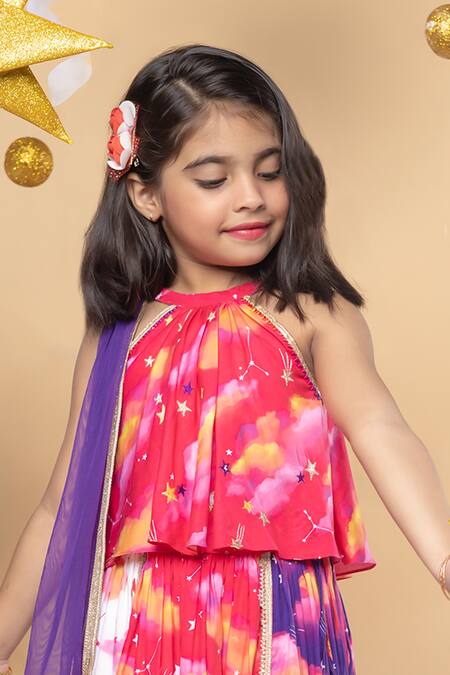 Little Shiro_Purple Cotton Satin, Cotton, Is The Limit Magic Print Lehenga Blouse Set_Online_at_Aza_Fashions