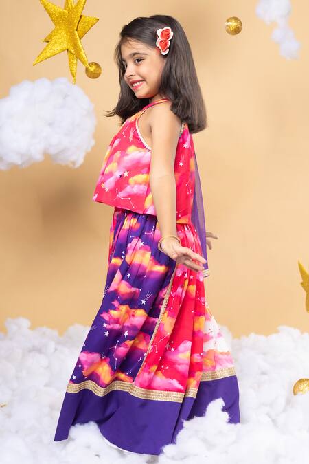 Shop_Little Shiro_Purple Cotton Satin, Cotton, Is The Limit Magic Print Lehenga Blouse Set_Online_at_Aza_Fashions