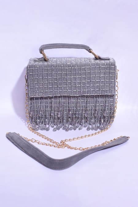 Grey beaded 2025 clutch bag