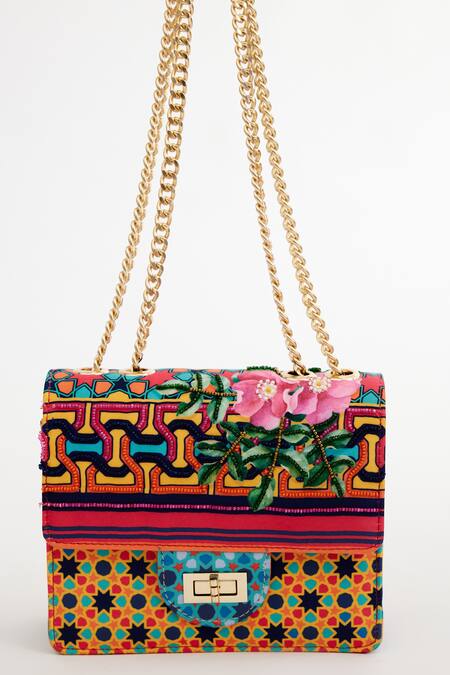 The Garnish Company Pink Floral Helleborus And Abstract Print Sling Bag Online at Aza Fashions The Garnish Company_Pink Floral Helleborus And Abstract Print Sling Bag _Online_at_Aza_Fashions