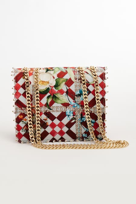 Shop The Garnish Company Red Floral Bloom Print Sling Bag at Aza Fashions Shop_The Garnish Company_Red Floral Bloom Print Sling Bag _at_Aza_Fashions