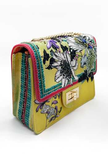 The Garnish Company_Yellow Athena Monstera Print Sling Bag _Online_at_Aza_Fashions