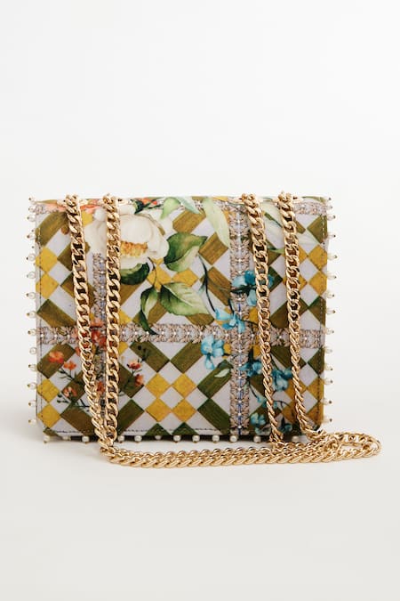Shop The Garnish Company Yellow Pearls Peonies Print Sling Bag at Aza Fashions Shop_The Garnish Company_Yellow Pearls Peonies Print Sling Bag _at_Aza_Fashions