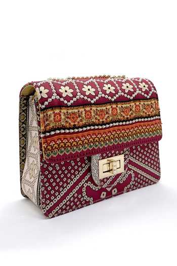 The Garnish Company_Red Sequin Deoni Bandhej Print Sling Bag _Online_at_Aza_Fashions