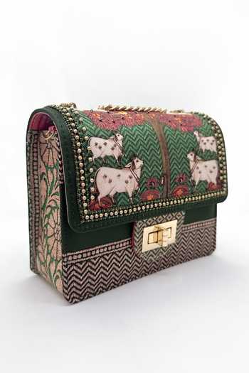 The Garnish Company_Amrit Cow Print And Embroidered Sling Bag _Online_at_Aza_Fashions