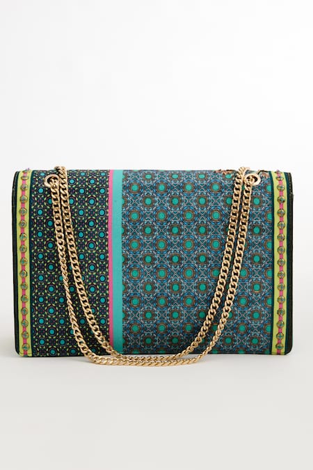 Shop The Garnish Company Green Tile Aconite Print Sling Bag at Aza Fashions Shop_The Garnish Company_Green Tile Aconite Print Sling Bag _at_Aza_Fashions