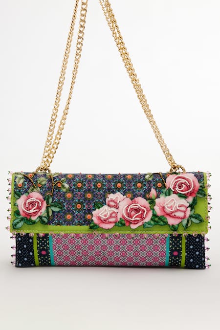 The Garnish Company_Pink Rose Print Muscari Tile Folded Clutch _Online_at_Aza_Fashions