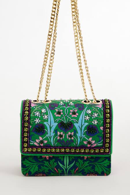 The Garnish Company Green Wallpaper Print Crabapple Sling Bag Online at Aza Fashions The Garnish Company_Green Wallpaper Print Crabapple Sling Bag _Online_at_Aza_Fashions