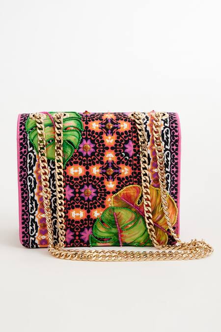 Shop The Garnish Company Fuchsia Floral Tiles Print Sling Bag at Aza Fashions Shop_The Garnish Company_Fuchsia Floral Tiles Print Sling Bag _at_Aza_Fashions
