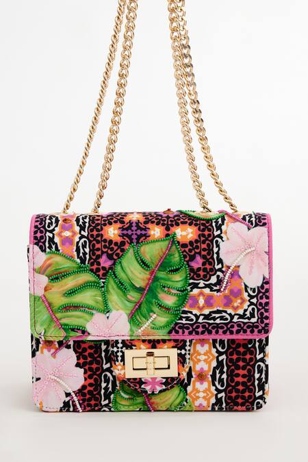 The Garnish Company Fuchsia Floral Tiles Print Sling Bag Online at Aza Fashions The Garnish Company_Fuchsia Floral Tiles Print Sling Bag _Online_at_Aza_Fashions