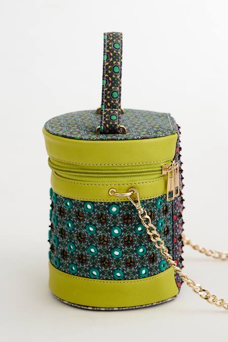 Buy The Garnish Company Green Tile Trillium Mirror Work Cylinder Bag Online at Aza Fashions Buy_The Garnish Company_Green Tile Trillium Mirror Work Cylinder Bag _Online_at_Aza_Fashions