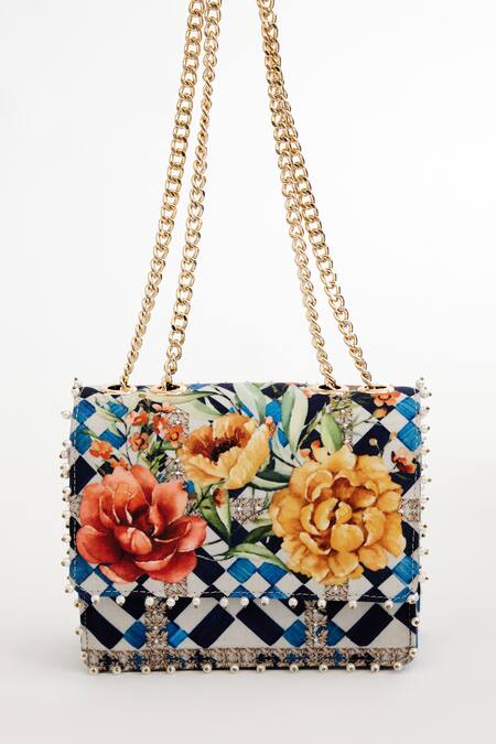 The Garnish Company Blue Peony Primrose Tiles Print Sling Bag Online at Aza Fashions The Garnish Company_Blue Peony Primrose Tiles Print Sling Bag _Online_at_Aza_Fashions